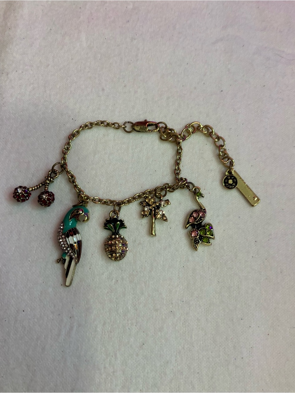 Gold-Tone Tropical Charm Bracelet with Multicolor Enamel Charms (Z-17)